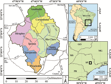 Municípios da Bacia do Corumbataí (território do Projeto Geoparque Corumbataí). Fonte: André Kolya (2018)